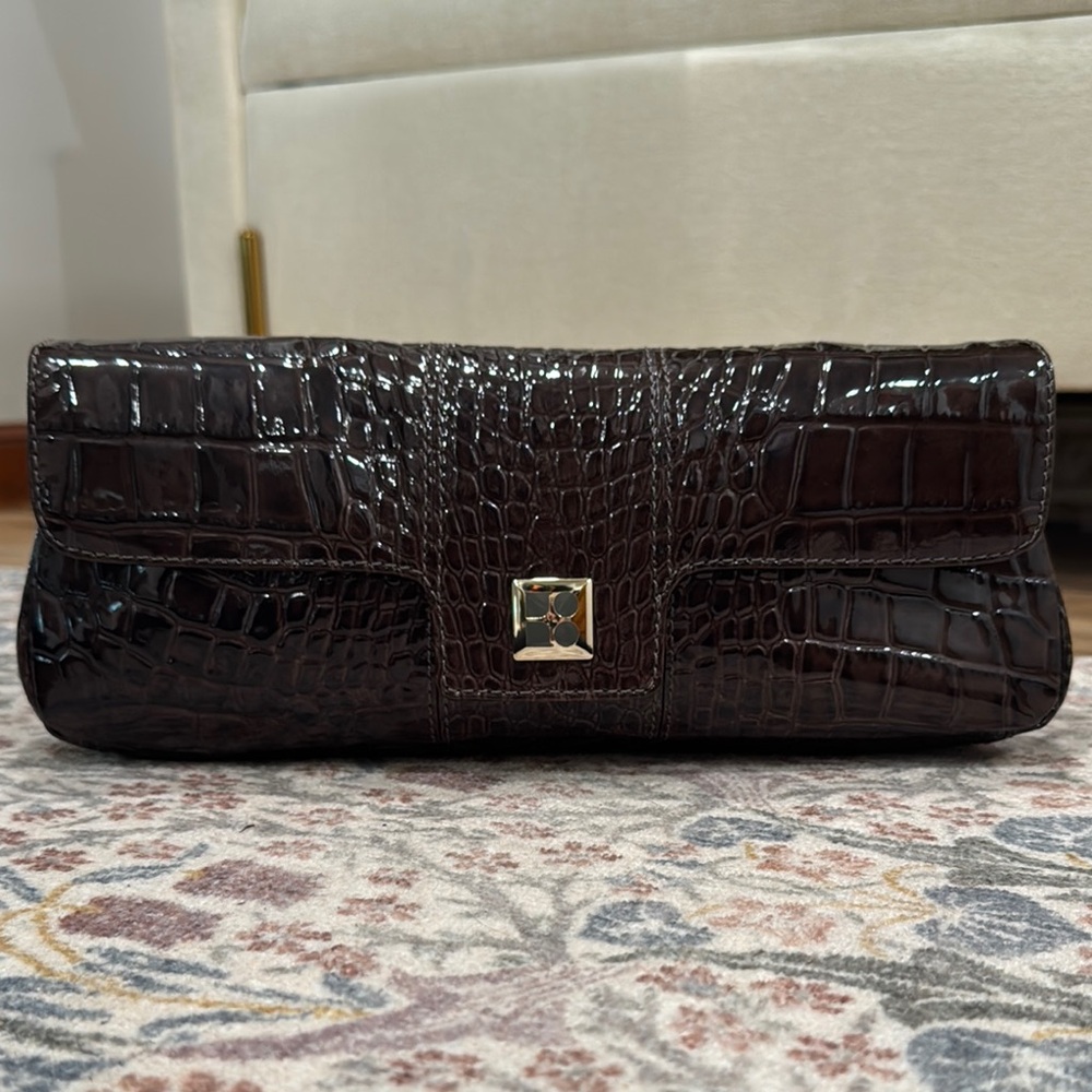 Kate Spade Dark Brown Croc-Embossed Clutch